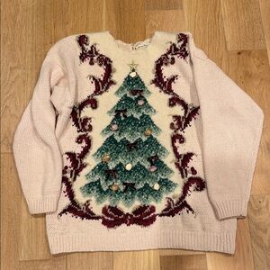 Marisa Christina Cream Sweater with Christmas Tree Design